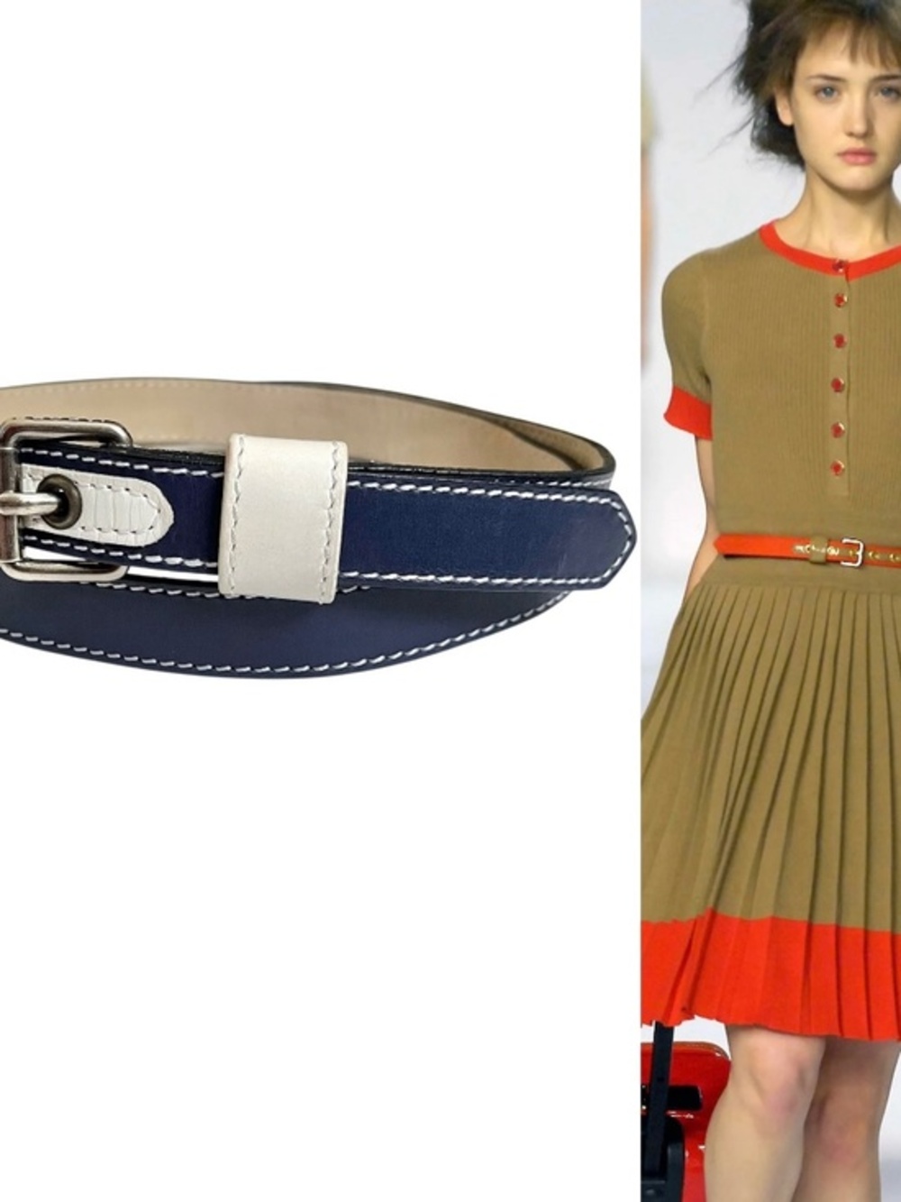 Marc by Marc Jacobs Fall 2008 Navy Blue White Italian Leather Slim Belt Size M/L